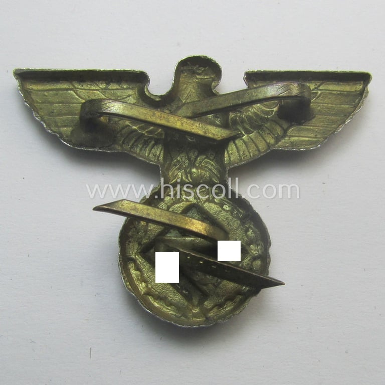 Bright-golden-toned- (and zinc- ie. 'Feinzink'-based) smaller-sized, political-style visor- (ie. 'Schirmmützen' cap-eagle being a detailed example that is void of a makers'-designation