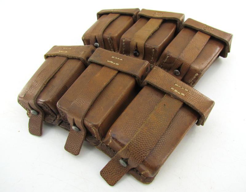 RARE matching set of brown leather K98 ammunition pouches