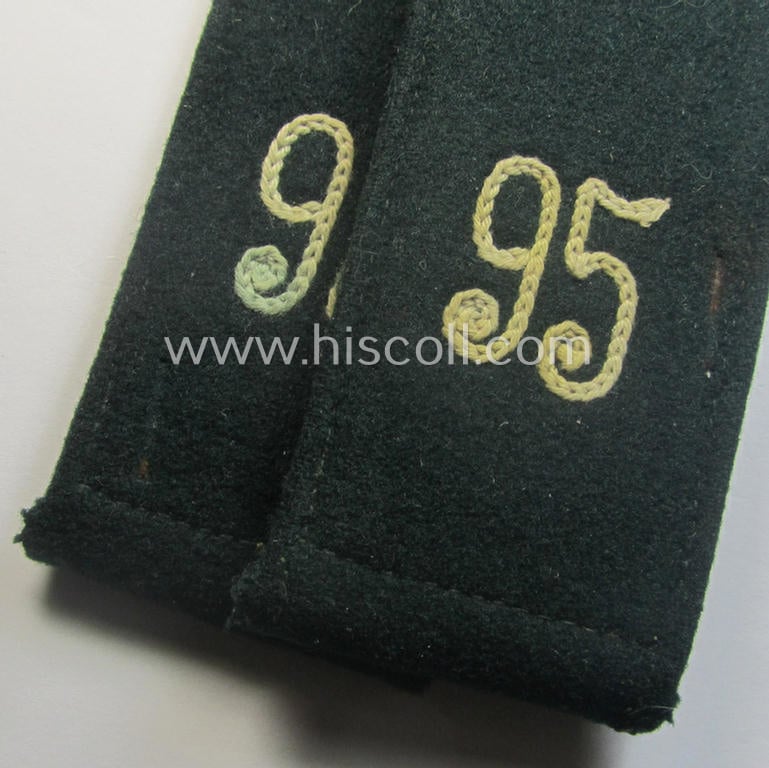 Pair of WH (Heeres), early- (ie. pre-) war-period, 'M36- o. M40'-pattern (pointed-styled- and 'cyphered') so-called: EM-type shoulderstraps: 'Soldat des Infanterie-Rgts. 95'