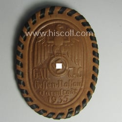 Commemorative - unusually leather-based! - N.S.D.A.P.-related 'tinnie' being...