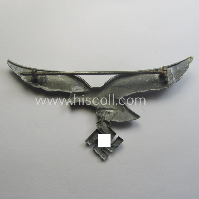 WH (Luftwaffe) 'hollow-styled'- and zinc-based breast-eagle for usage onto the white summer-tunics (ie. 'Brustadler für Sommerrock') being a detailed- and 'A'- (ie. 'Assmann & Söhne'-) marked specimen
