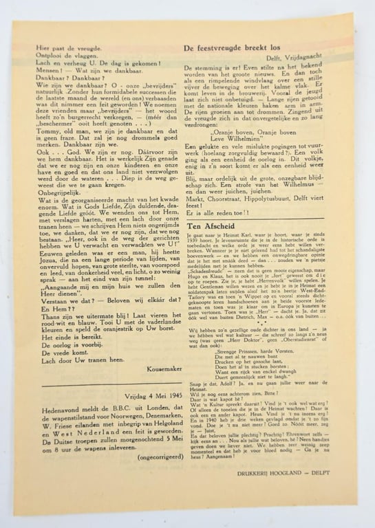 Dutch Newspaper Extra Edition Liberation Day 5 May 1945