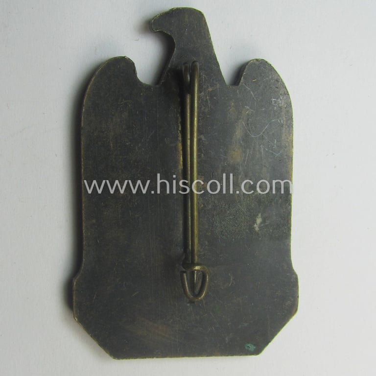 Superb, N.S.D.A.P.-related 'tinnie' (ie. 'Tagungs- o. Veranstaltungsabzeichen'-) being a non-maker-marked, 'solid-back'-pattern and/or golden-bronze-toned example showing the text: 'N.S.D.A.P. Reichsparteitag - Nürnberg 1933'