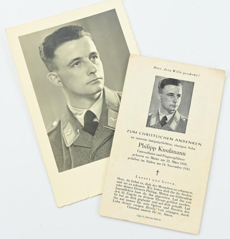 German Luftwaffe Deathcard and picture of  'Philipp Knussmann'