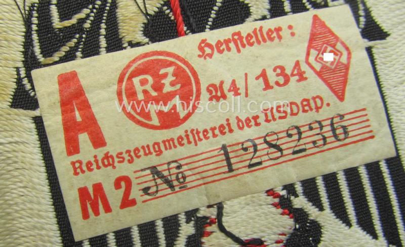 HJ (ie. Hitlerjugend) 'Ärmelabzeichen für Fahnenträger' as executed in 'BeVo'-weave-pattern