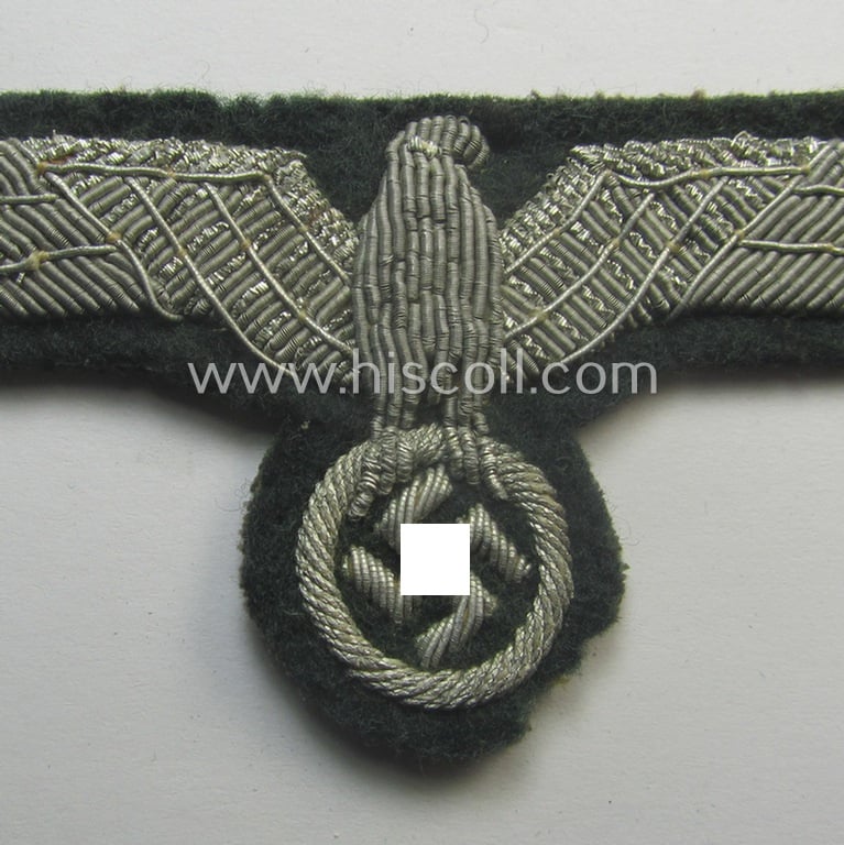 WH (Heeres) officers'-type, hand-embroidered breast-eagle (ie. 'Brustadler für Offiziere') as was executed in bright-silverish-coloured braid as was intended for usage on the various officers'-pattern tunics