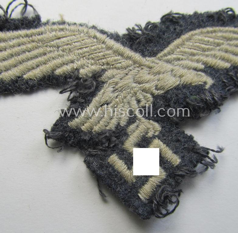 WH (Luftwaffe) EM- (ie. eventually NCO-) type breasteagle (being a once tunic-attached example as executed in typical machine-embroidered-pattern)