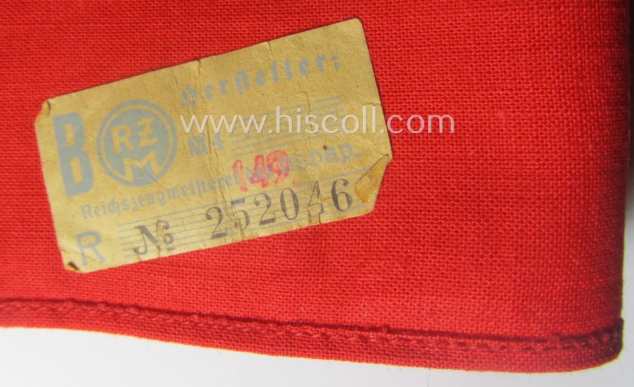 Hardly used nor worn, linnen-based armband (ie. 'Armbinde') as was intended for usage by the staff of the: 'SA-Wehrmannschaften' (being a worn example that still retains its period-attached 'RzM'-etiket)