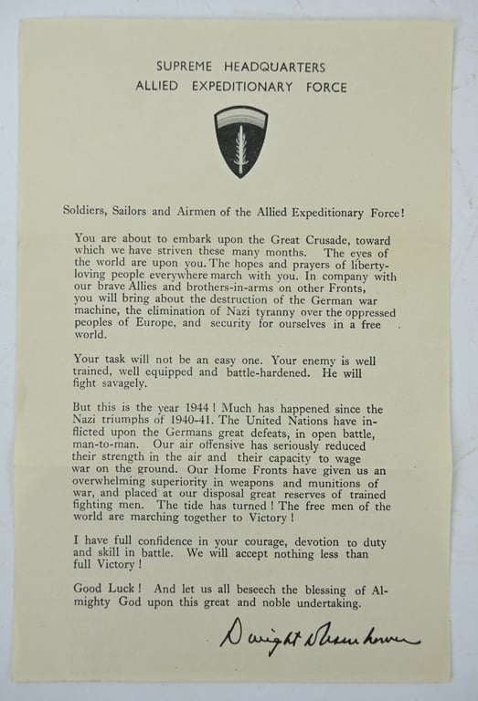 US WW2 Eisenhower D-Day Letter 6 June 1944
