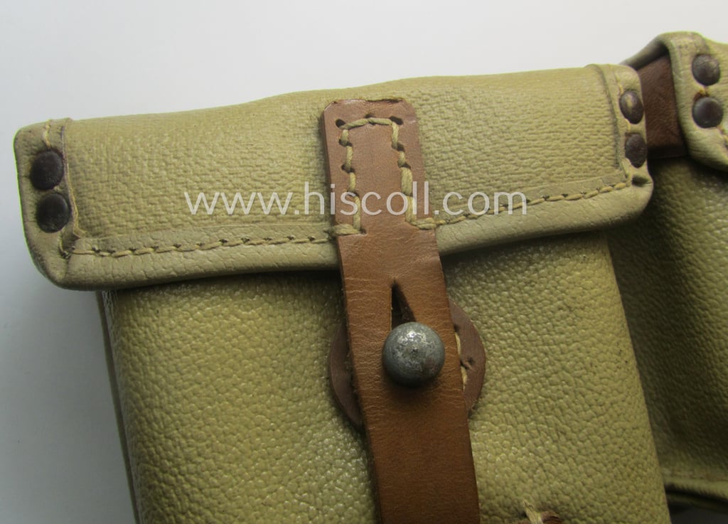 Pair of Wehrmacht (Heeres, Luftwaffe, Waffen-SS etc.) so-called: G43 (ie. 'Selbstladegewehr 43') ammunition-pouches (being a 'virtually mint ie. unissued' example as executed in pebbled-styled, light-beige-brown-coloured 'Ersatz'-leather)