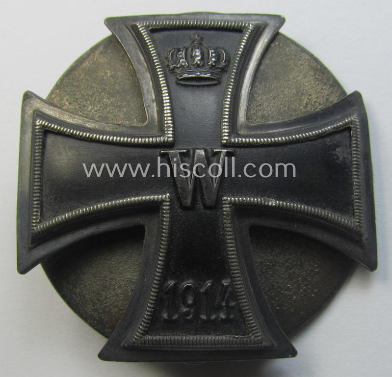 WWI-period Iron Cross 1st class (or: 'EK 1. Klasse') being a typical non-maker-marked example that comes mounted onto its (unusual!) and functional 'screw-back'- (ie. 'an der Schraube'-) set-up