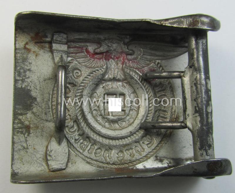 Attractive, Waffen-SS enlisted-mens'- (ie. NCO-) type belt-buckle (being a typical, unmarked and typical steel-based: 'Overhoff & Cie'-example) that comes in a surely issued- and/or moderately used- ie. worn, condition