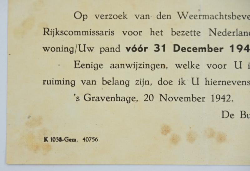 Dutch Eviction Notice 1942