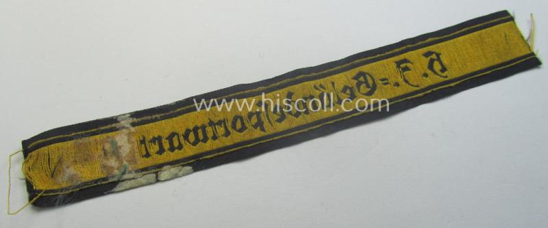 Truly worn- ie. tunic-removed, HJ (Hitlerjugend) cuff-title ie. 'tunic-stripe' (ie. 'Ärmelbänd') as was intended for a: 'HJ-Geländesportwart' (or: HJ-terrain-sports'-instructor)