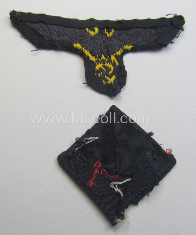 WH (Kriegsmarine)-related side-cap eagle- and dito cocarde insignia-set (ie. 'Mützenadler u. Kokarde für Schiffchen') both pieces as executed in the 'BeVo'-weave pattern