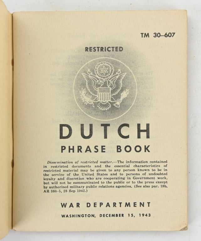 US WW2 Dutch Phrase Book 1943