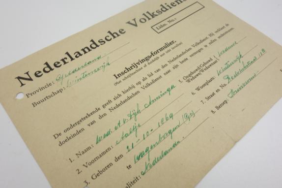Dutch registration form of the Dutch “Volksdienst’