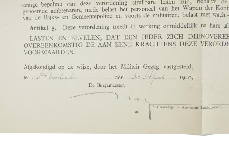 Dutch Military Authority Poster 'Regulation'