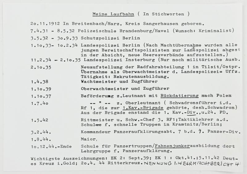 Signature of Wehrmacht Heer KC Recipient 'Heinz Kolczyk'