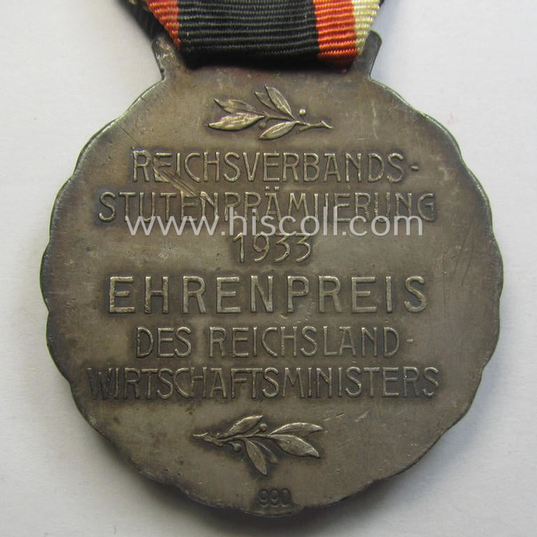 Genuine silver-based (ie. '990'-marked!), 'Zentralverbandes für Zucht und Prüfung deutscher Pferde'-related, (portable) commemorative-award entitled: 'Reichsverbands-Stutenprämierung 1933 - Ehrenpreis des Reichlands-Wirschaftministers'