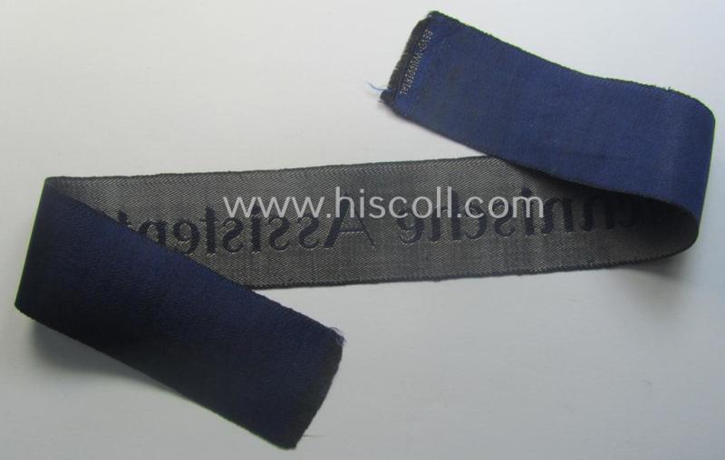 Attractive - and actually very scarcely encountered! - example of a darker-blue-coloured (and female-related!) TeNo-cuff-title (ie. 'Ärmelstreifen') entitled: 'Technische Assistentin' being an example as was woven in the neat 'BeVo'-weave patte...