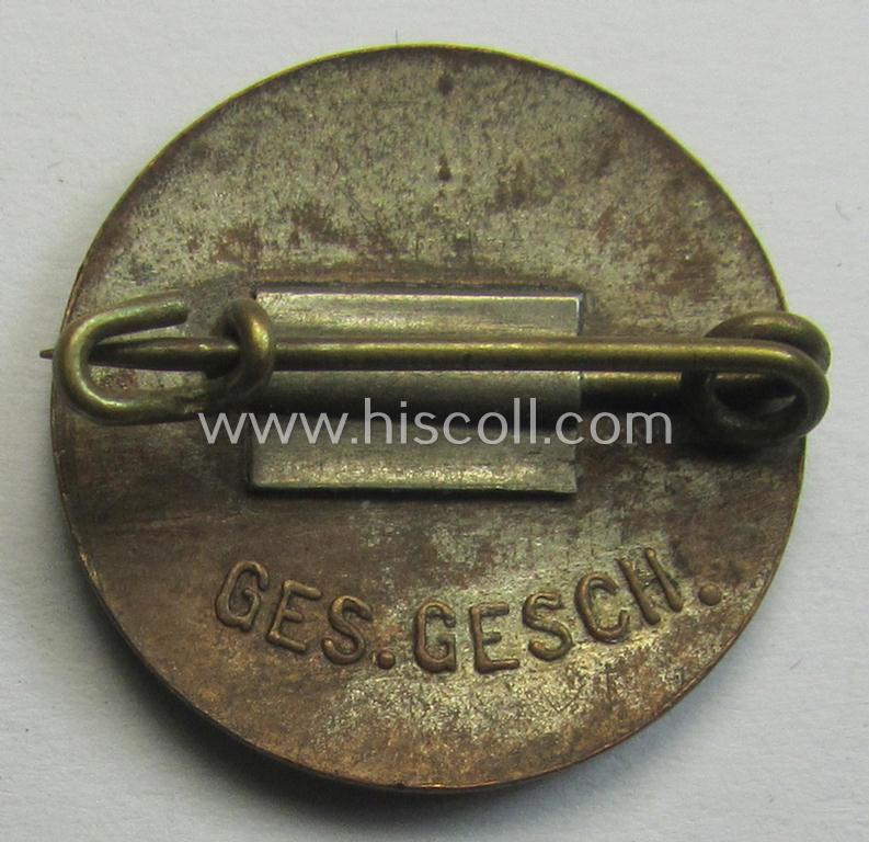 Superb - darker-red-coloured and very nicely preserved! - so-called: 'N.S.D.A.P.'-supporter-pin- ie. party-badge (or: 'Parteiabzeichen') being a smaller-sized, 'variant'-specimen that it totally void of a makers'-designation