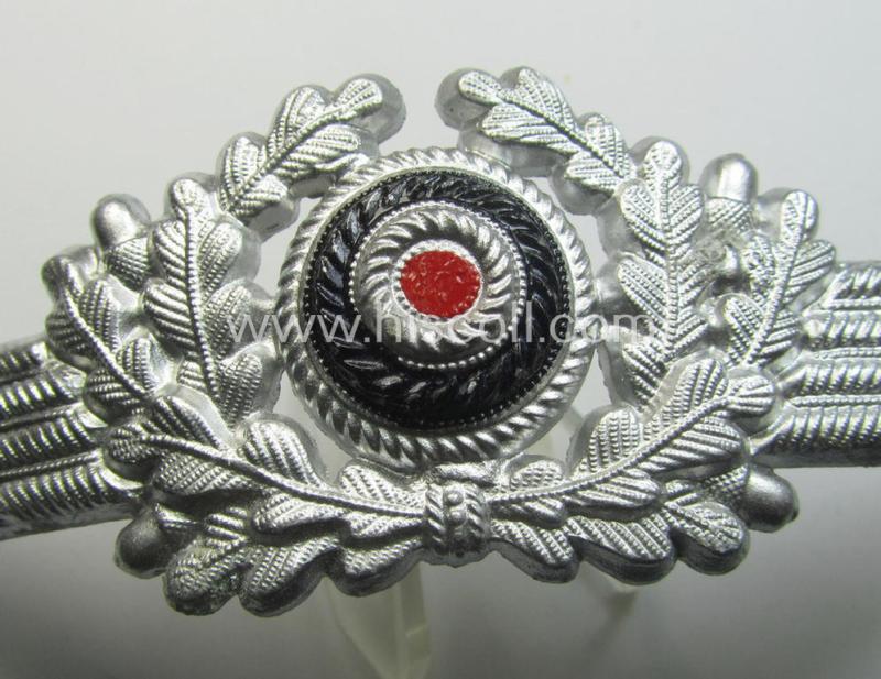 WH (Luftwaffe) related (and aluminium-based!) visor-cap-cocarde (ie. 'Schirmmützenkokarde für Uffz. u. Mannschaften der Luftwaffe) being a very nice example that comes in a 'virtually mint- ie. unissued'-, condition