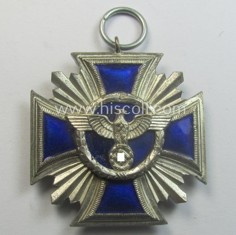 'N.S.D.A.P. Dienstauszeichnung in Silber' (ie. '2. Stufe für 15 Jahre t. D.') being a (typical) non-maker-marked- (and 'regular-weight') example that comes together with its period (regular-sized) ribbon as issued- and/or worn