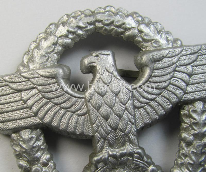 Attractive, 'standard-issue'-pattern - and zinc-based - 'Polizei'- (ie. police) visor-cap eagle being a silver-coloured- and non-maker-marked example as was intended for usage on the various 'Polizei' (ie. police) visor-caps