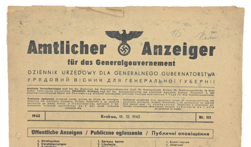 German Generalgoverment Newspaper 'Amtlicher Anzeiger'