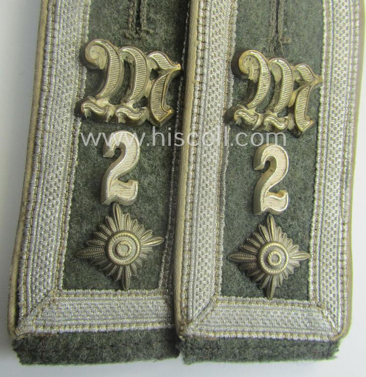 Pair of neatly 'cyphered', so-called: 'M41- (ie. M43-) pattern', WH (Heeres) NCO-type shoulderstraps as was specifically intended for a: 'Feldwebel des Maschinengewehr-Abtgs. 2'