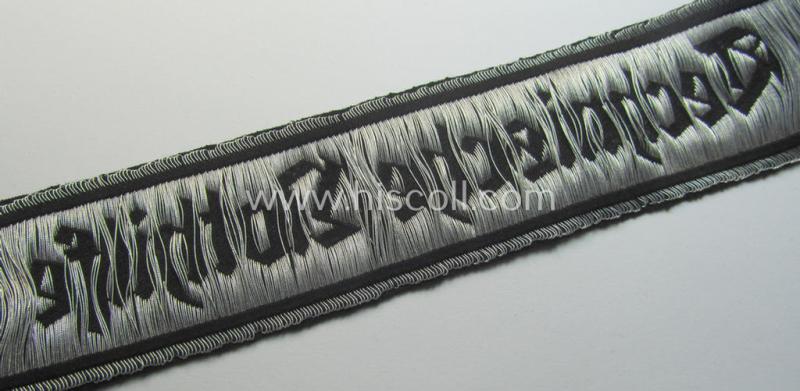 Superb - and actually truly rarely encountered! - example of an officers'-pattern cuff-title (ie. 'Ärmelstreifen für Führer') entitled: 'Technische Nothilfe' (= 'TeNo') being an example as was woven in the neat 'BeVo-flat-wire'-weave pattern