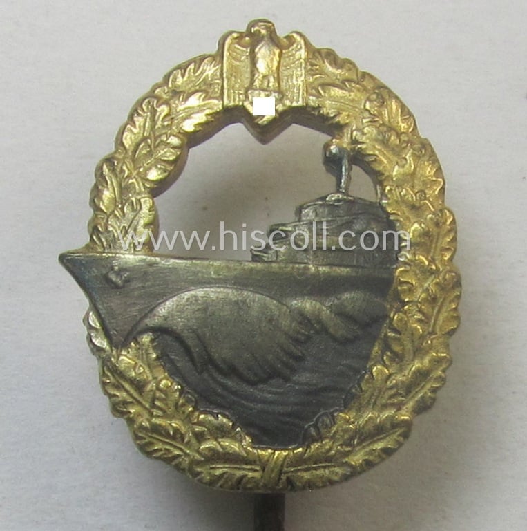 Miniature WH (Kriegsmarine) 'Zerstörerkriegsabzeichen' being a (typical) non-maker-marked 17 mm.-sized example as executed in multi-coloured 'Buntmetall' (ie. 'Tombak')