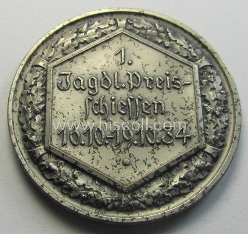 Commemorative, TR-period 'DJ'- (ie. 'Deutsche Jägerschaft'-) related plaque (ie. 'Erinnerungs- o. tragbare Plakette') depicting the typical 'DJ'-logo (ie. andler) and showing the text: '1. Jagdl.Preisschiessen 16.10.-19.10.1934'