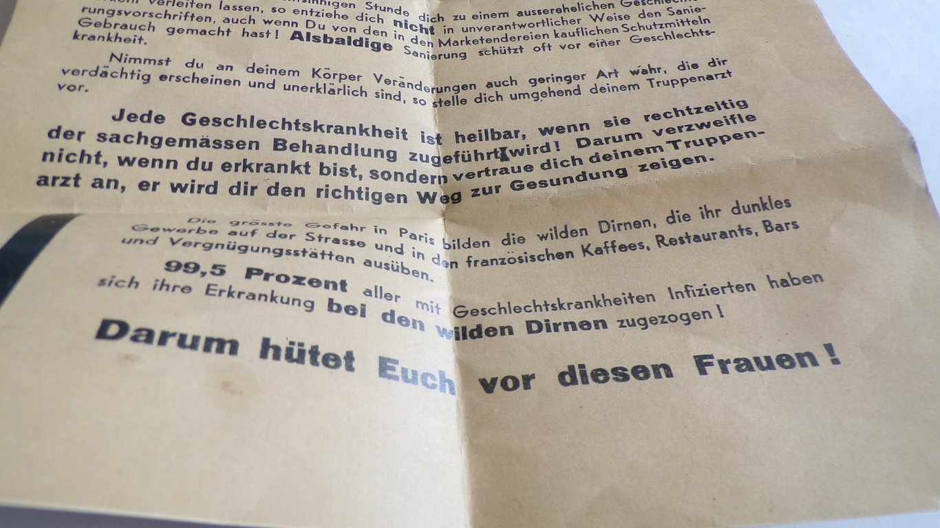 Wehrmacht Anti-VD Warning Pamphlet PARIS