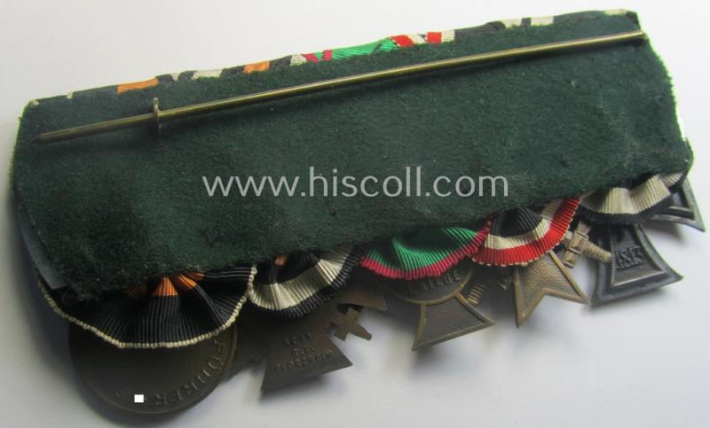 5-pieced, WWI- (ie. TR-) period medal-bar (ie. 'Ordenspange') resp. depicting an: 'EKII.Kl.', a: 'KvK II.Kl. m. S.', an: 'Anhalt Friedrich-Kreuz', an: 'FKK 14-18' and a: Czech 'Anschluss'-medal having a 'PB-Spange' attached