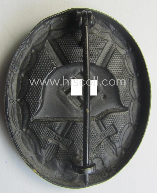 Minimally used- and/or hardly worn black-class wound-badge (or: 'Verwundeten-Abzeichen in Schwarz') being a typical non-maker-marked (and non-magnetic!) example