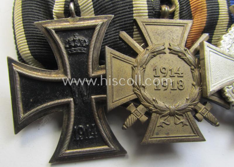 Attractive, three-pieced 'WWI'- and/or TR-related medal-bar (ie. 'Ordenspange') resp. depicting a WWI-period: 'EK II.Kl.', a: 'FKK 1914-18' and a: 'TD-Ehrenzeichen der 2. Klasse'