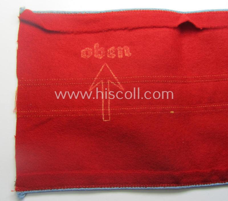 Stunning - and rarely encountered! - N.S.D.A.P.-type, 'smooth'-woolen-based armband (ie. 'Armbinde für politschen Leiter') as was intended for usage by an: 'N.S.D.A.P.-Ortsgruppenleiter' that still retains its period-attached 'RzM'-etiket