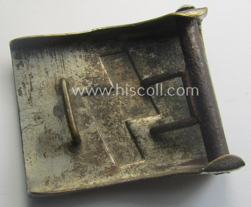 DJ (ie. 'Deutsches Jungvolk') silver-coloured- (ie. typical nickle-chromed) belt-buckle (ie. 'Koppelschloss') being a non-maker-marked example that comes in a just moderately used- ie. truly worn, condition