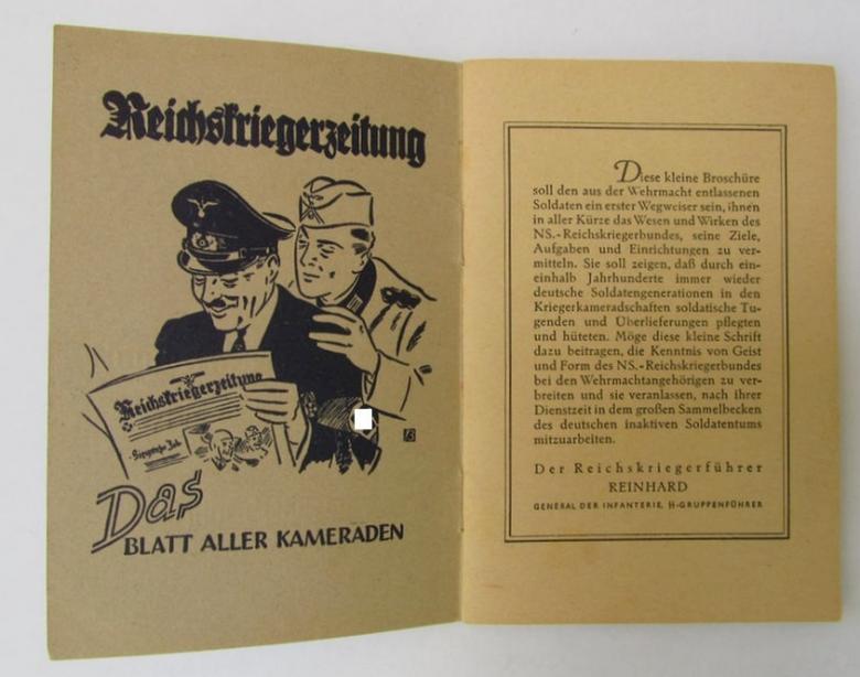 Attractive - and most certainly not that often encountered! - smaller-sized-, period-, 'NS-Reichskriegerbund'-related publication entitled: 'Der NS-Reichskriegerbund - Was er ist und was er will'