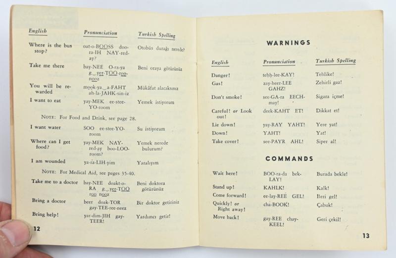 US WW2 Turkish Phrase Book