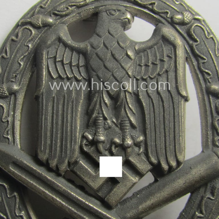 Attractive - and only minimally used! - 'Allgemeines Sturmabzeichen' (or: General Assault Badge ie. GAB) being a typical unmarked, zinc-based- (ie. 'Feinzink'-) and/or: 'flat-back'-pattern as was (I deem) produced by the: 'Gustav Brehmer'-company