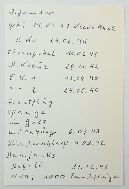 Signature of Luftwaffe KC Recipient 'Jakob Jenster'