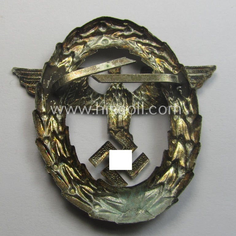 Early-period- and tarnished silvered ie. 'Buntmetall'-based! - 'Polizei'- (ie. police) visor-cap eagle being a silver-coloured- and typical non-maker-marked example as was intended for usage on the various 'Polizei' (ie. police) visor-caps