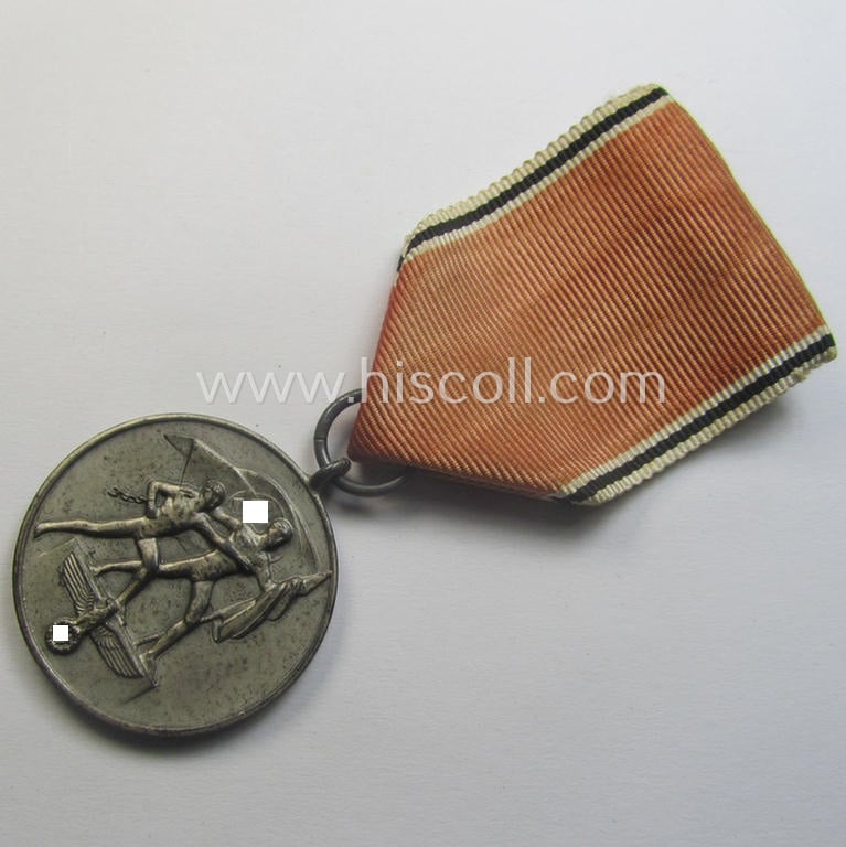 WH Austrian-occupation- (ie. 'Anschluss'-) medal: '13. März 1938' being a very attractive (albeit somewhat tarnished) example that comes stored in its bright-red-coloured- and/or typical non-maker-marked etui as issued