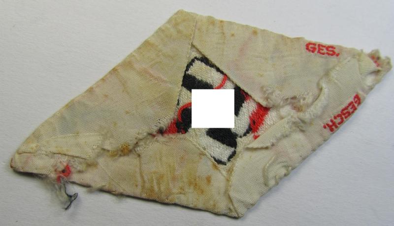 'Standard-issue'-pattern, 'Hitlerjugend'- ie. 'Bund Deutsche Mädel (HJ/BDM) so-called: 'Ärmelraute' as was executed in so-called 'BeVo'-weave pattern (being a moderately used- ie. worn example)