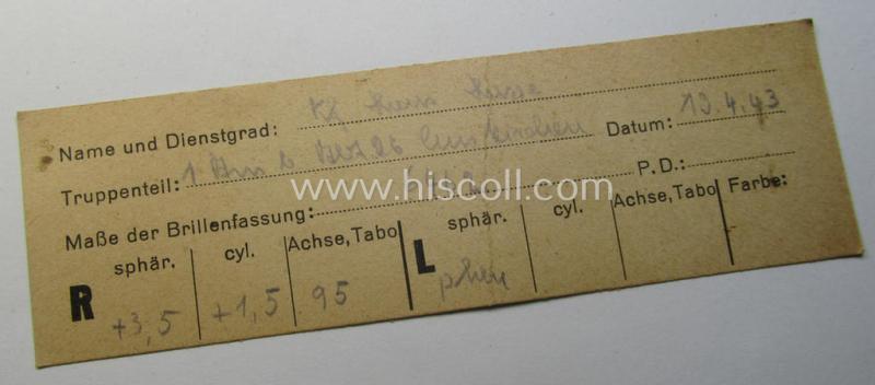 Pair of 'standard-issued'-pattern, WH-gasmask-glasses (ie. 'Maskenbrille') as was intended for usage in conjunction with the gasmask as issued to a soldier named: 'Russe' (or alike) serving within the: '1. Art.Ausb.Abt. 26'