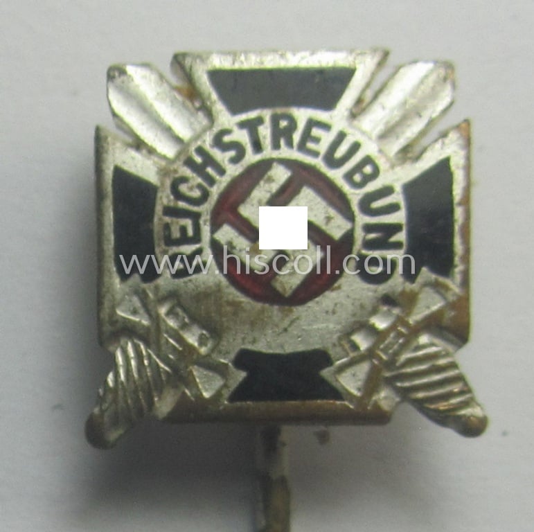 Interesting, 14 mm.-sized miniature of a: 'Mitgliedsabzeichen des Reichstreubund ehemaliger Berufssoldaten (o. RTB)' being a maker- (ie. 'Gante - Berlin'-) marked example