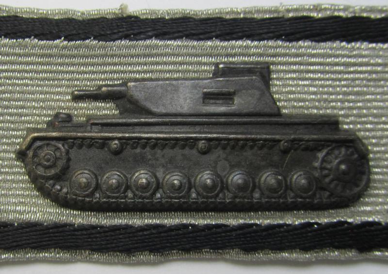 Superb, 'Sonderabzeichen für das Niederkämpfen von Panzerkampfwagen usw. durch Einzelkämpfer in Silber' (ie. tank-destruction badge ie. TDB in silver) that comes in an overall very nice- (albeit clearly worn and/or tunic-removed-), condition